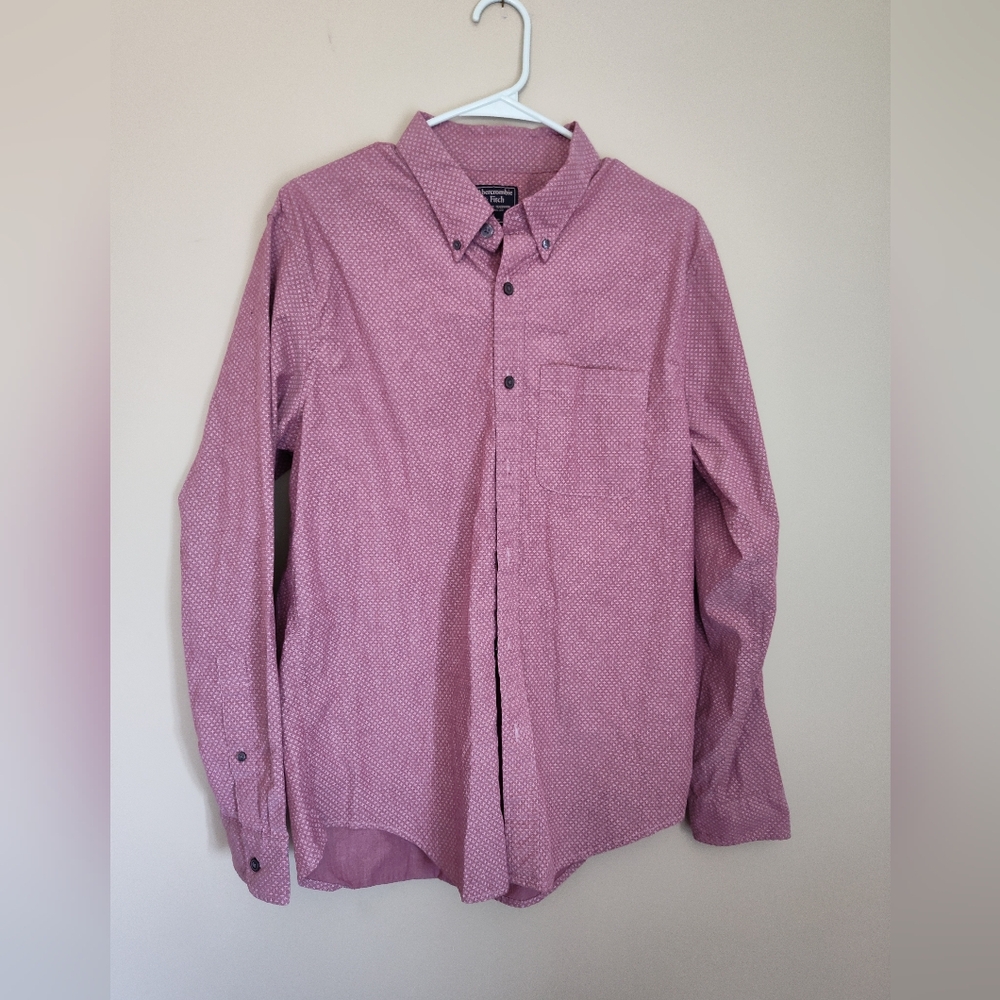 Abercrombie & Fitch Button Up Long Sleeve Patterned Shirt Mens Large Wine Color